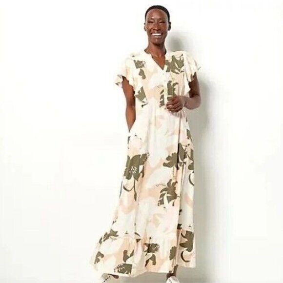Studio Park x Amy Stran Regular Floral Effortless Maxi Dress Taupe Floral.Small - Picture 1 of 1
